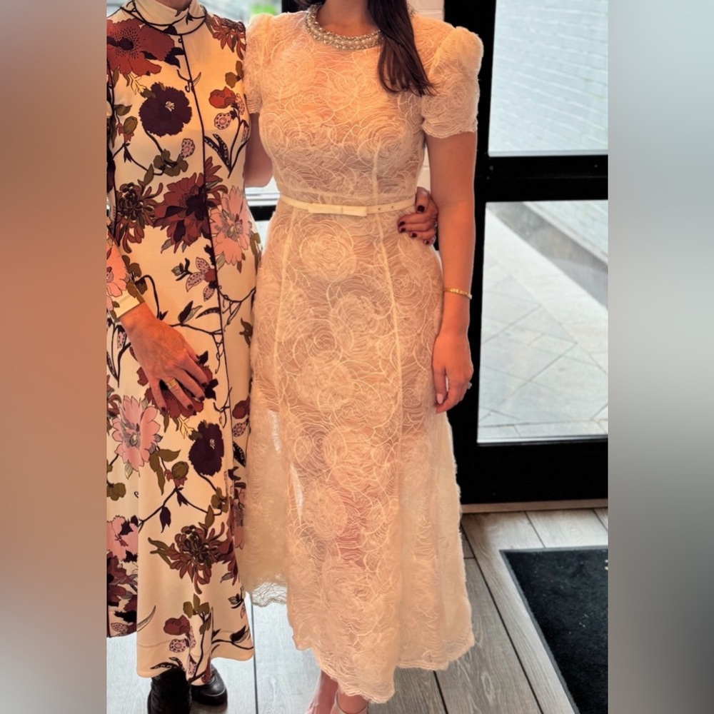 Self-Portrait Lace Midi Dress in Cream